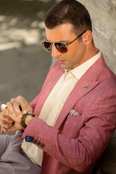 Men Check Pink Blazer