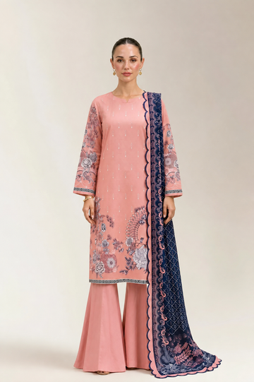 Printed Lawn-Peach Unstitched 3PC
