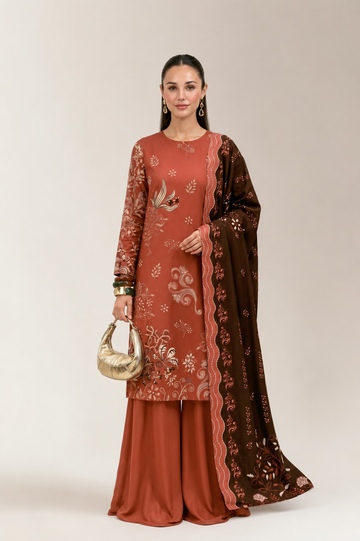 Printed Lawn-Rust Unstitched 3PC