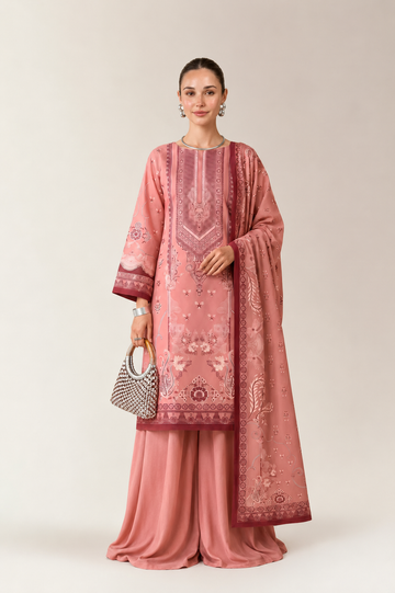 Printed Lawn-Tea Pink Unstitched 3PC