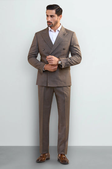 Men's Brown Pinstripe Double-Breasted Suit