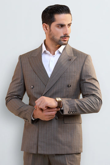 Men's Brown Pinstripe Double-Breasted Suit