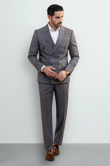 Men's Grey Pinstripe Double-Breasted Suit