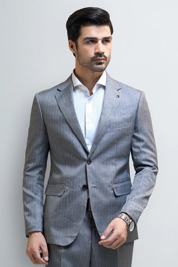 Men's Grey Striped 2-Piece Suit