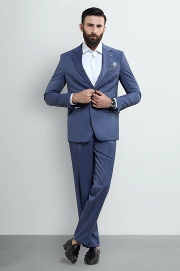 Mens Blue Plain 2PC Suit