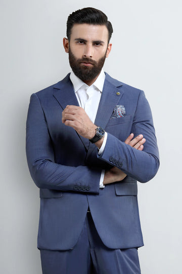 Mens Blue Plain 2PC Suit
