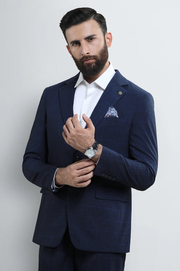 Mens D-Blue Check 2PC Suit