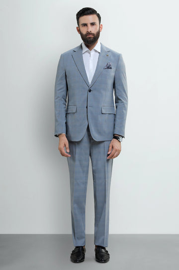 Mens Light Grey Check 2PC Suit