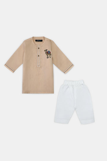 Beige Infant Screen Printed Kurta Shalwar