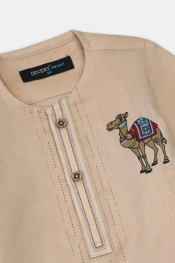 Beige Infant Screen Printed Kurta Shalwar