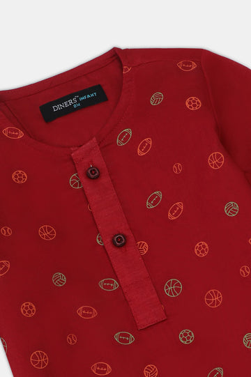 Red Infant Screen Printed Kurta Shalwar