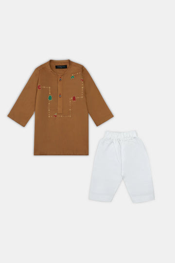 D-Brown Infant Screen Printed Kurta Shalwar