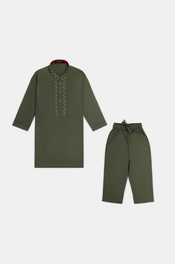 Dark Olive Boys Kurta Pajama