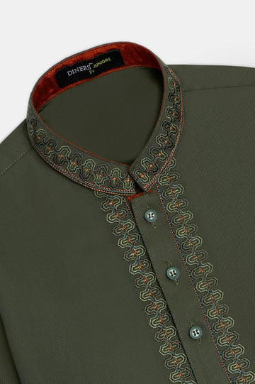 Dark Olive Boys Kurta Pajama
