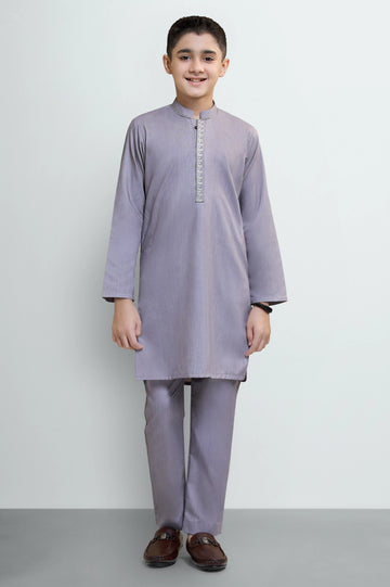 Muted Red Boys Kurta Embroidered Pajama