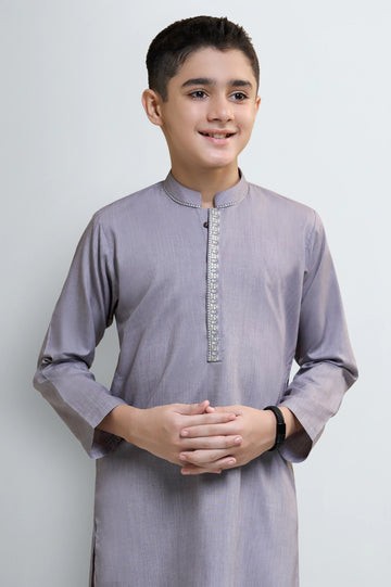 Muted Red Boys Kurta Embroidered Pajama