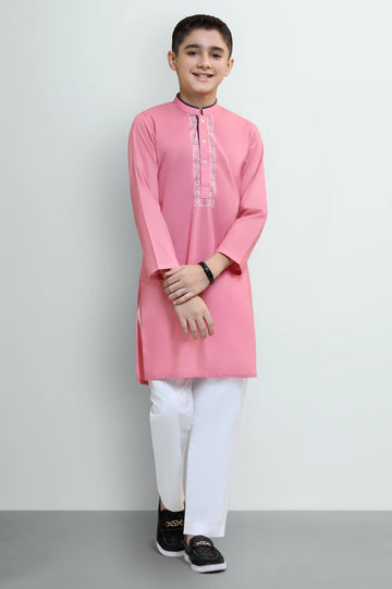 D-Pink Boys Screen Printed Kurta Pajama
