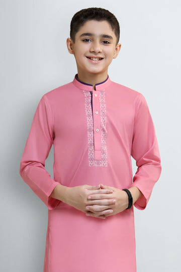 Dark Pink Boys Screen Printed Kurta Pajama