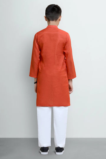 Orange Boys Self Textured Kurta Pajama