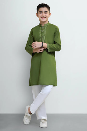 Green Boys Screen Printed Kurta Pajama