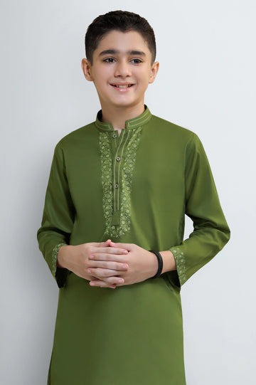 Green Boys Screen Printed Kurta Pajama