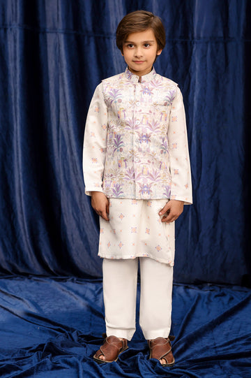 Ash White Boys Kameez Shalwar With Waistcoat