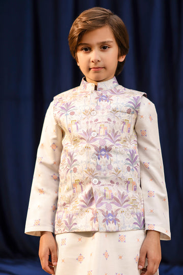 Ash White Boys Kameez Shalwar With Waistcoat