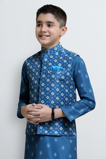 Teal Boys Kameez Shalwar With Waistcoat