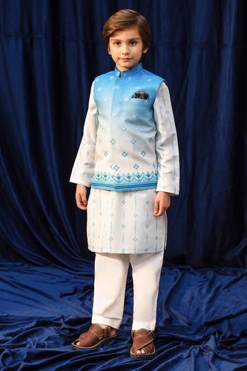 Ash Grey Boys Kameez Shalwar With Waistcoat