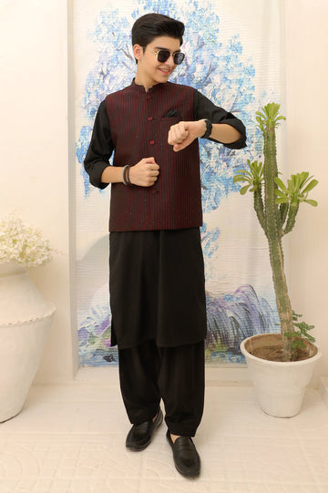 Maroon Boys Kurta Shalwar With Waistcoat