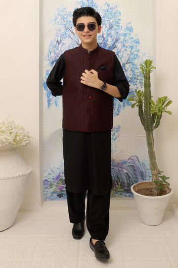 Maroon Boys Kurta Shalwar With Waistcoat