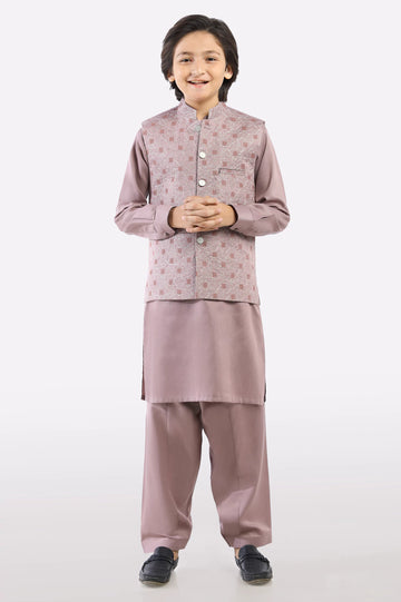 Light Purple Boys Kurta Shalwar With Waistcoat