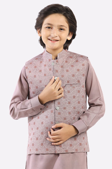Light Purple Boys Kurta Shalwar With Waistcoat