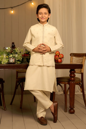 Beige Boys Kurta Pajama With Waistcoat