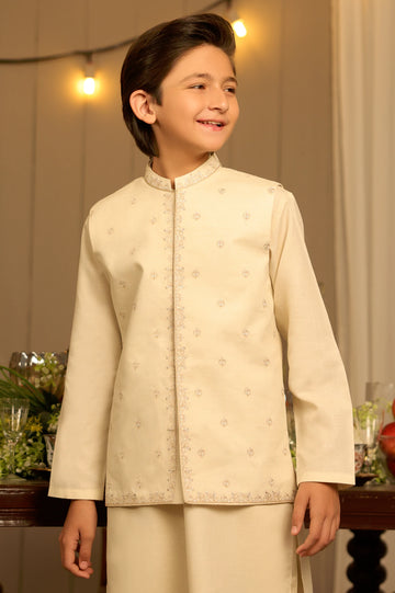 Beige Boys Kurta Pajama With Waistcoat