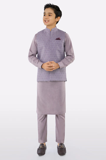Light Purple Boys Kurta Pajama With Waistcoat