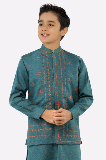 Green Boys Kurta Pajama With Waistcoat