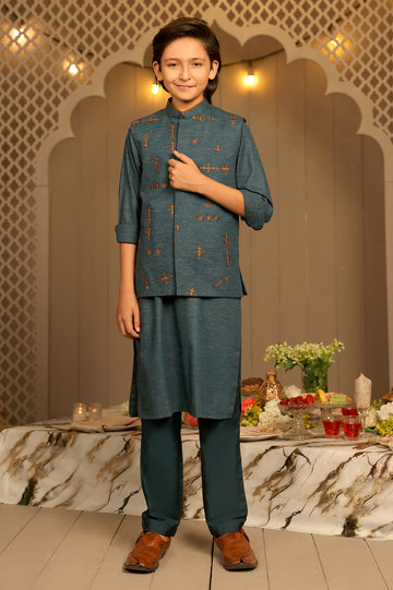 Blue Boys Kurta Pajama With Waistcoat