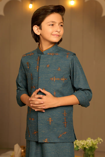 Blue Boys Kurta Pajama With Waistcoat