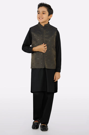 Black Boys Kameez Shalwar With Waistcoat