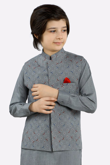 Grey Boys Kurta Pajama With Waistcoat