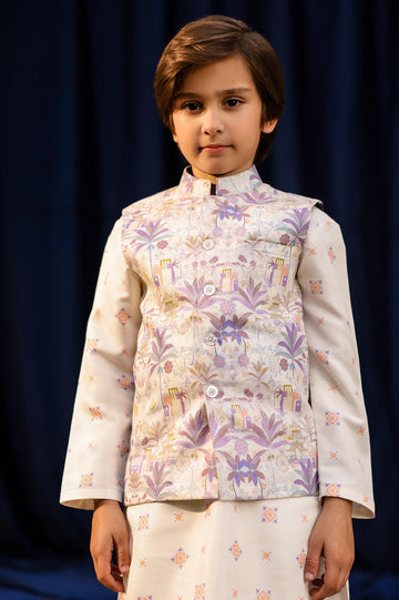 Ash White Boys Kurta Pajama With Waistcoat