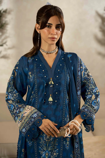 Printed Lawn-Navy Blue Unstitched 3Pc