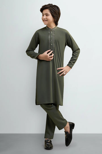 Dark Olive Teens Kurta Pajama