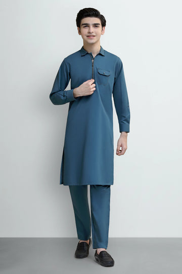 C-Green Teens Kurta Pajama With Pocket & Zip