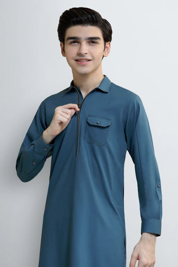 C-Green Teens Kurta Pajama With Pocket & Zip