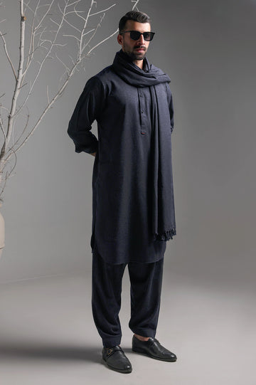 Navy Blue Shalwar Kameez With Shawl