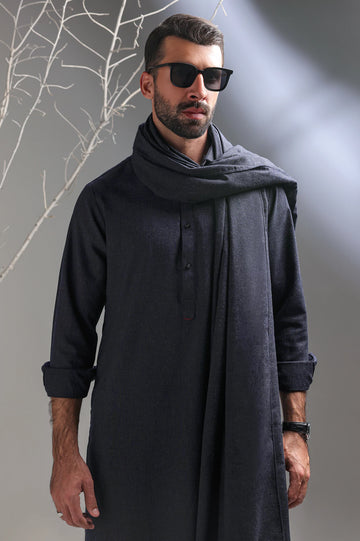 Navy Blue Shalwar Kameez With Shawl