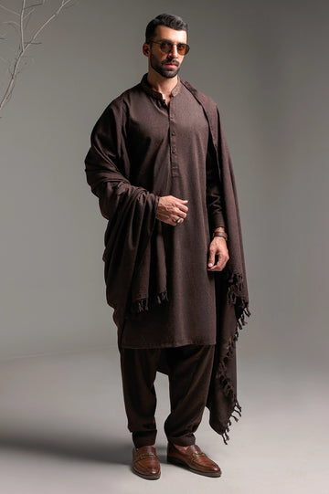 Dark Brown Shalwar Kameez with Shawl