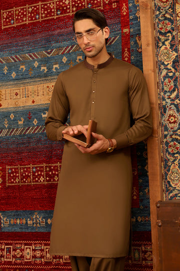 Brown Wash & Wear Shalwar Kameez